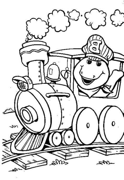 barney driving  train coloring pages  place  color train