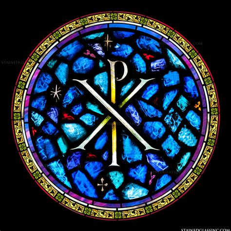 chi rho  religious stained glass window