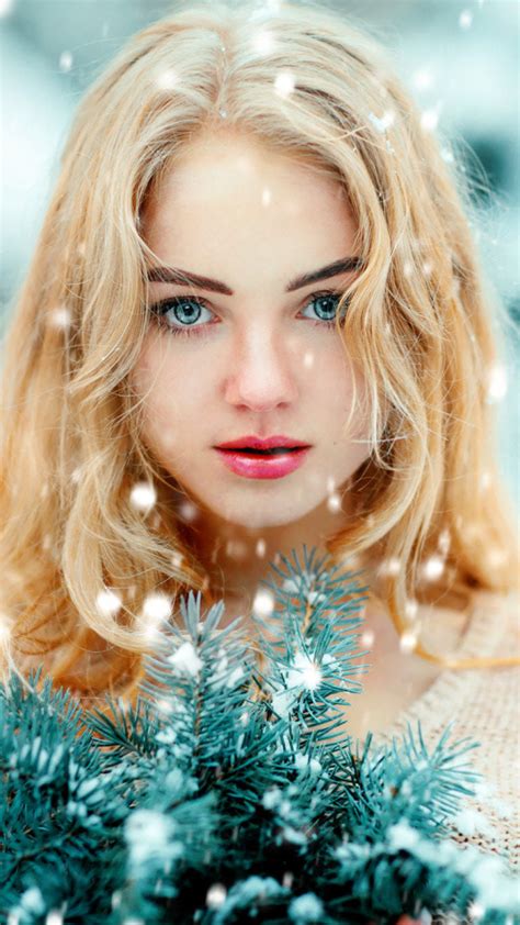 download wallpaper 540x960 winter outdoor blue eyes girl model