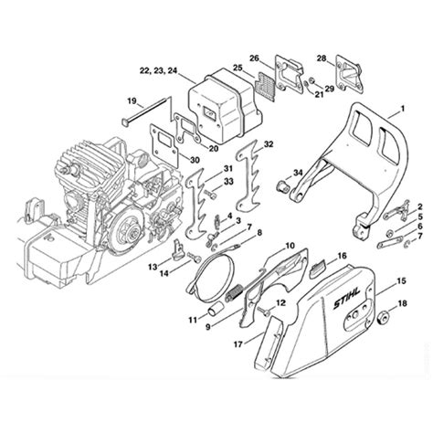 stihl ms  chainsaw ms parts diagram chain brake muffler