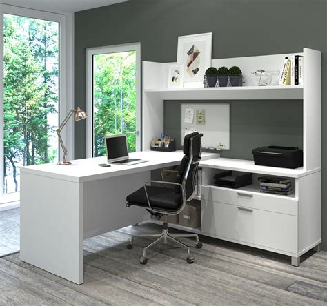 white  shaped office desk  hutch  bestar officedeskcom