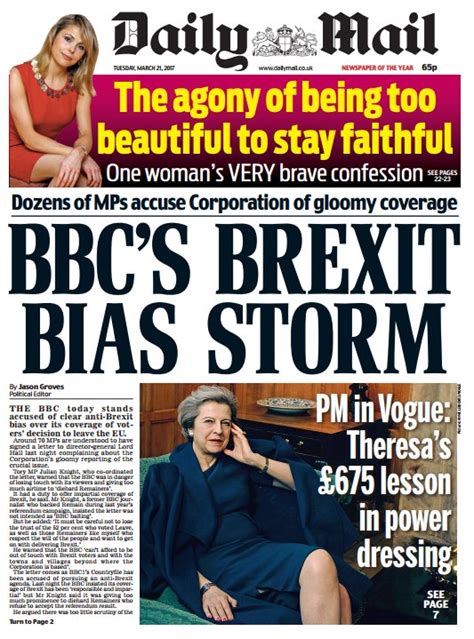 daily mail front page bbcs brexit bias storm skypapers scoopnest