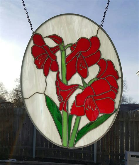 Stained Glass Panel Of Beautiful Amaryllis Stained Glass