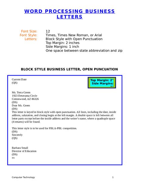 business letter full block style format
