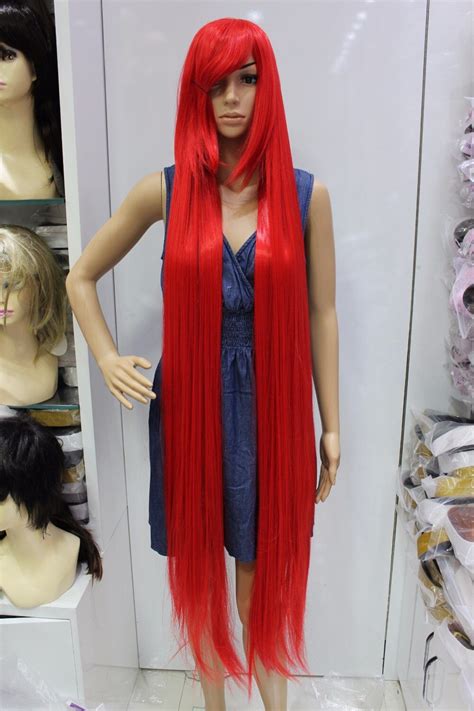 150cm red long straight hair dyed hot temperature can cartoon fashion