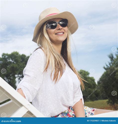 Woman In Sunhat Enjoying On Vacation Stock Image Image Of Caucasian