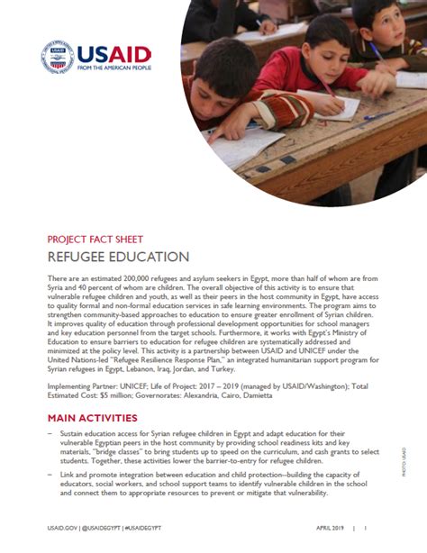 Refugee Education Egypt U S Agency For International