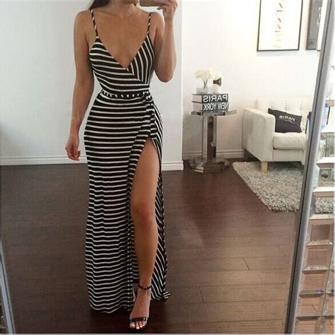 2015 New Women Summer Fashion Sex Black And White Striped
