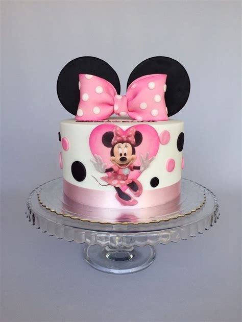 Pink Bow Black Ears Minnie Cake White Fondant Glass Cake Stand