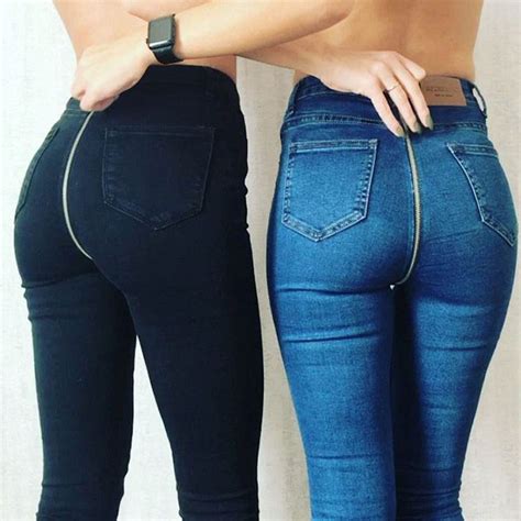 jeans with zipper in the back 2018 sexy woman skinny trousers women hot