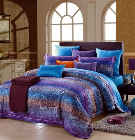 Egyptian Cotton Blue Purple Striped Luxury Bedding