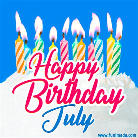happy birthday gif  july  birthday cake  lit candles