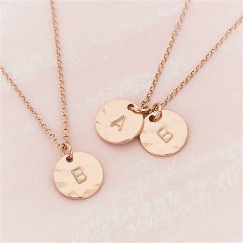 personalised hammered double initial disc necklace  bloom boutique