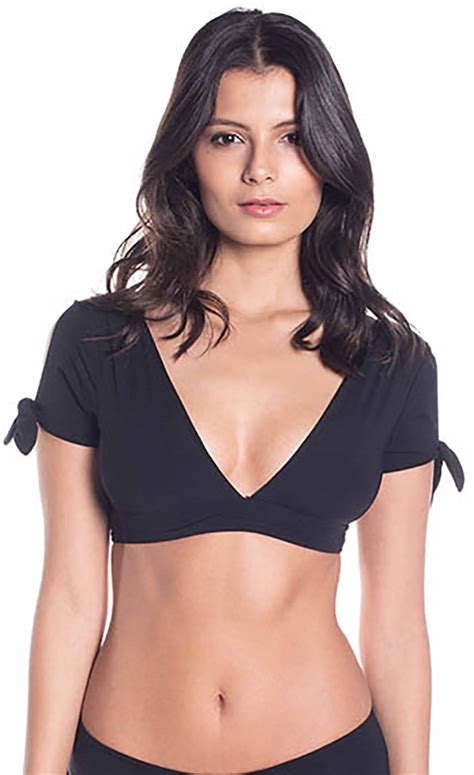 bikini tops black crop top with short sleeves top alba black night