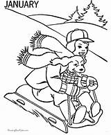 Coloring Pages Sled Sledding Popular Winter sketch template