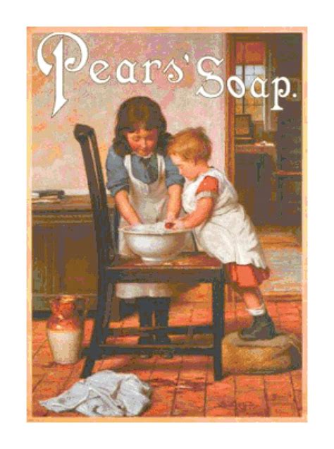 handmade vintage pears soap ad  children washing   chair