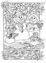 Hidden Christmas Coloring Puzzle Pages Kids Adult Snowman Printable Puzzles Objects Winter Printables Worksheets Games Sheets Colouring sketch template