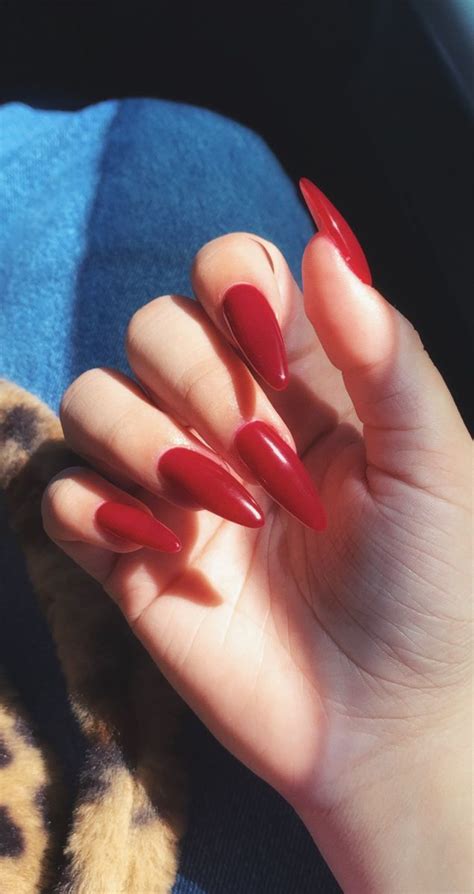 classic red in 2021 almond nails red red gel nails long red nails