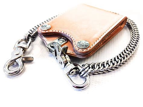bifold leather chain wallet natural cowhide anvil customs