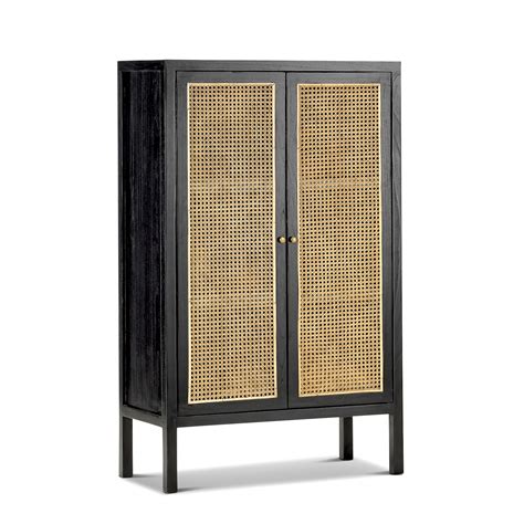 black rattan  door storage cabinet handmade woven cane solid timber