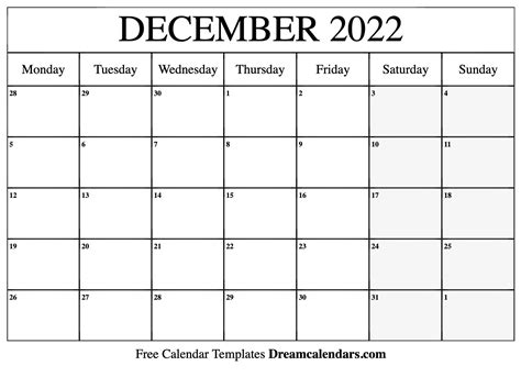 december  calendar  printable  holidays  observances