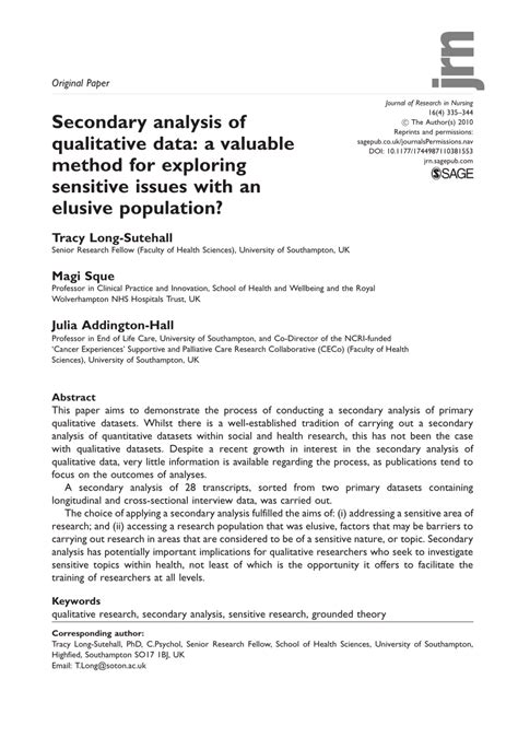 secondary analysis  qualitative data  valuable method