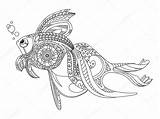 Coloring Fish Book Gold Adults Vector Illustration Stock Adult Zentangle Lace Style Pattern Stress Anti Lines Goldfish Alexanderpokusay sketch template