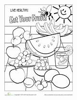 Coloring Food Pages Healthy Fruit Kids Worksheets Kindergarten Worksheet Nutrition Printable Color Sheets Education Groups Number Fruits Vegetables Colouring Foods sketch template