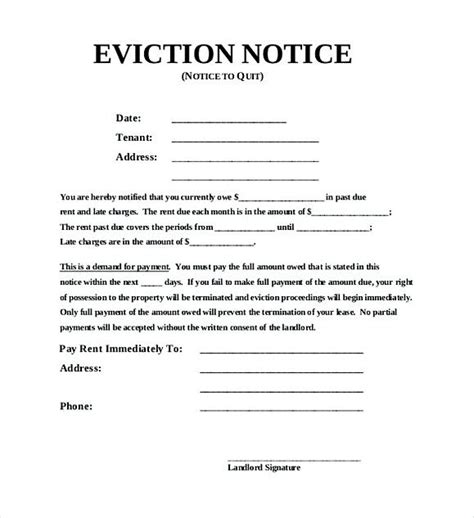 printable blank eviction notice  printable sample eviction