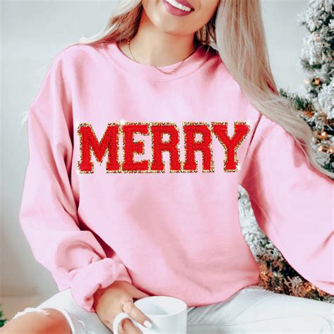 merry letter patch sweatshirt chenille patch christmas sweatshirt
