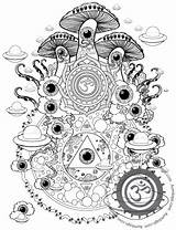 Coloring Mushroom Pages Trippy Psychedelic Printable Drug Adults Adult Drawing Magic Shroom Mushrooms Color Drawings Fairy Mandala Print Aesthetic Alice sketch template