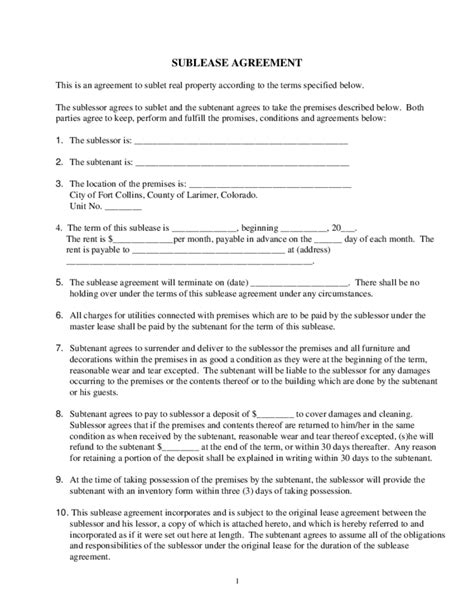sublease agreement sample form