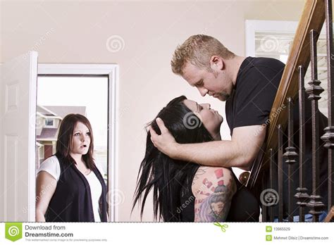 wife coming home finding her husband cheating stock image image of