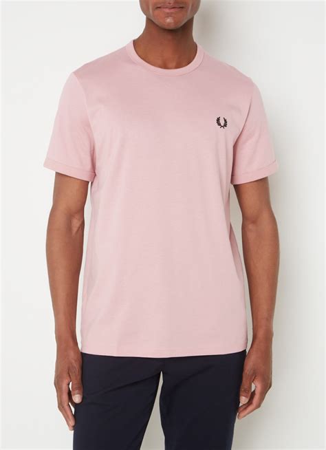 fred perry ringer  shirt met logoborduring roze de bijenkorf