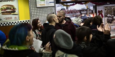 protesters stage kiss in at burger king after gay couple is kicked out huffpost
