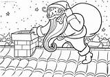 Roof Santa Chimney Claus Coloring Pages Down Christmas Climbs Heading Print sketch template