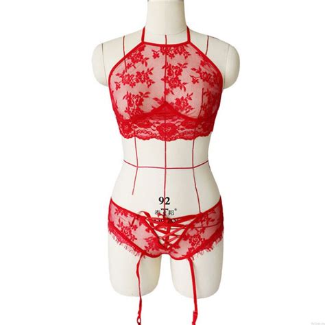 Sexy Hollow Lace Flower Bandage High Waist Red Temptation Women