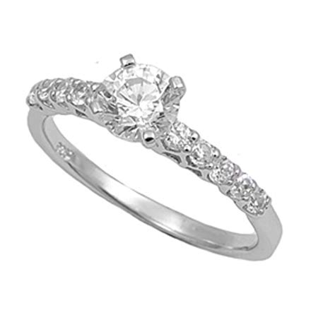 Sac Silver Sterling Silver Womens Clear Cz Engagement Ring Promise