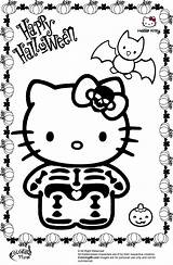 Kitty Hello Halloween Pages Coloring Colouring Skeleton Color Ella Haloween Print Printable Kids Sheets Cartoon Head Scary Book Cat Kawaii sketch template