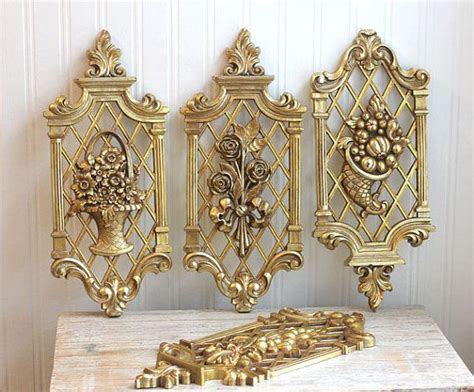 Gold Four Seasons Vintage Wall Hanging Gold Syroco Flowers Etsy