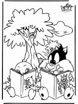 Reading Coloring Pages Children Kids Lezen Advertisement Sylvester Tweety Funnycoloring sketch template