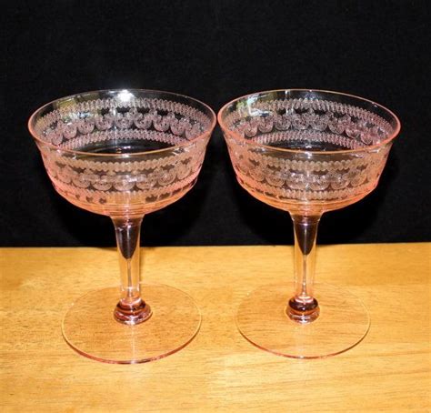 pretty vintage pair of etched optic scroll pink champagne