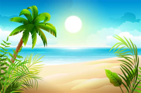 sunny day on tropical sandy beach palm trees and sea paradise holidays premium vector