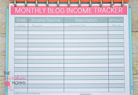 monthly blog income  expense tracker  printable