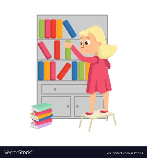 girl putting books  bookcase  bookshelf