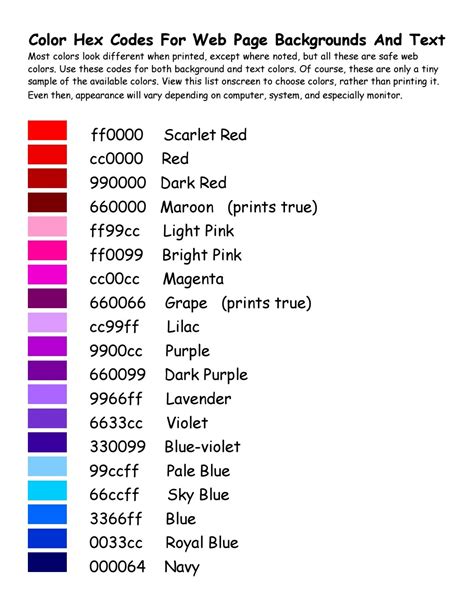 color hex codes reference  annies tutorials  issuu