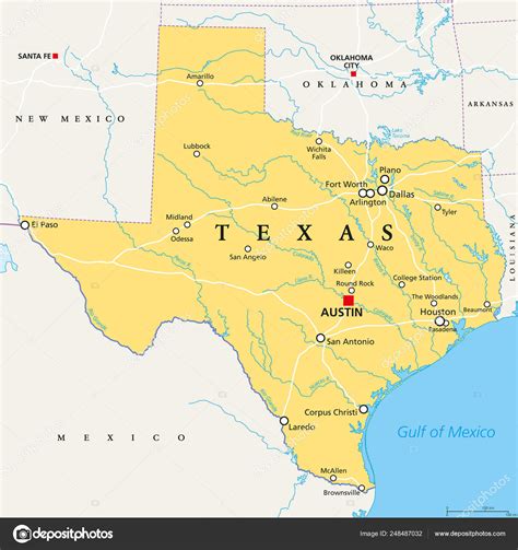 Texas Estados Unidos Mapa Político Imagen Vectorial De