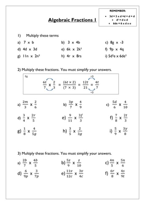 algebraic fractions worksheet  hel teaching resources tes