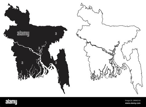 laenderkarte bangladesch schwarze silhouette und umriss isoliert auf