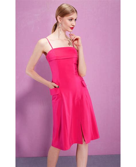 Hot Pink Sheath Spaghetti Strap Knee Length Party Dress Gemgrace